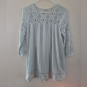 Entro Mint Green Quarter Sleeve Flowy Feminine Dress Sz S Crochet Detail Boho